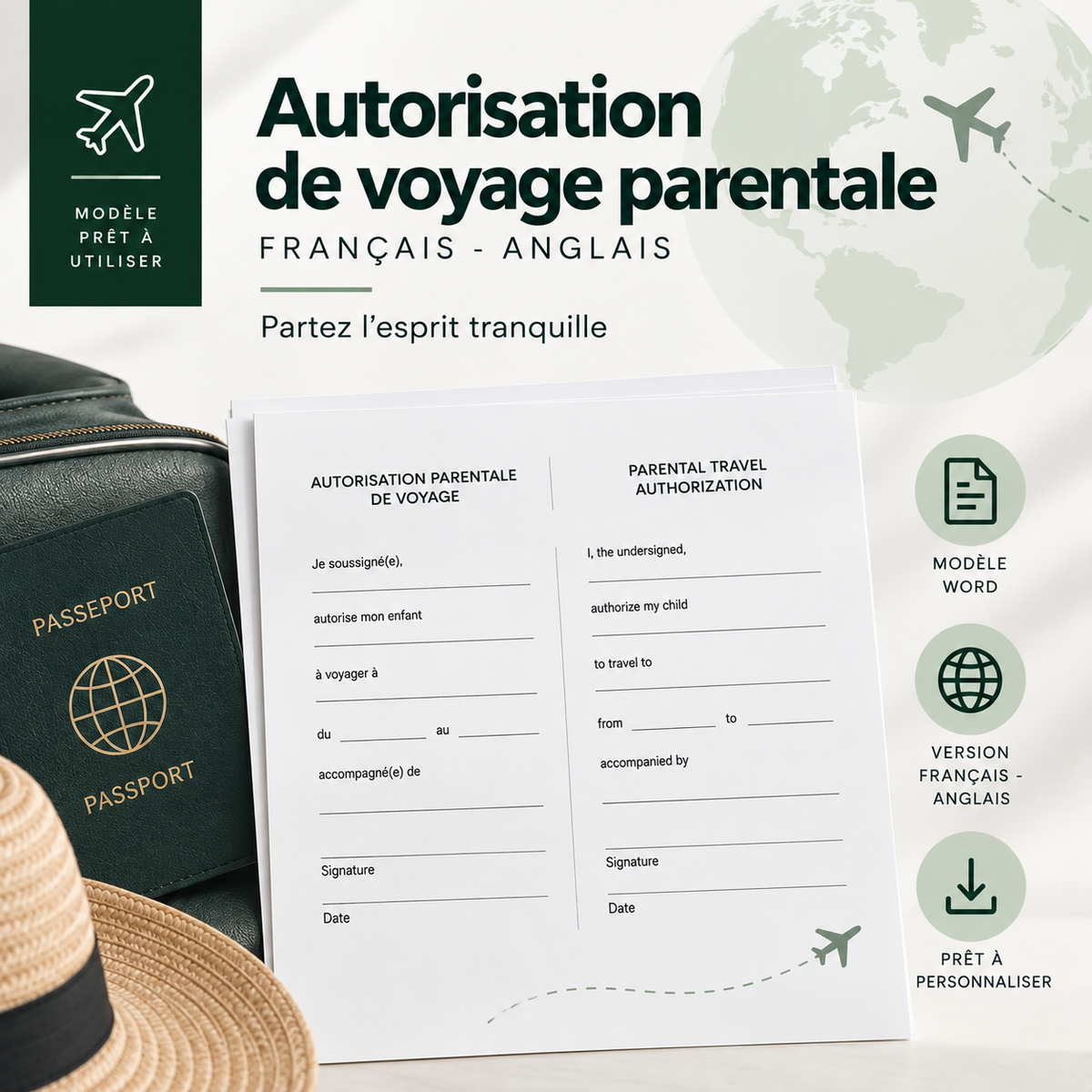 Autorisation parentale de voyage français-anglais
